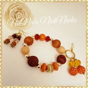 Mixed Material Bead Bracelet and Earrings Set